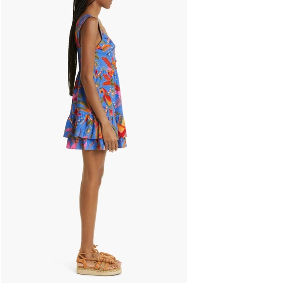 NWT $180 FARM Rio Macaw Party Tiered Linen Blend Fit & Flare Minidress! - Picture 5 of 10